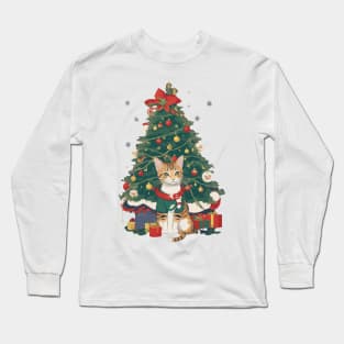 Cat and The Christmas Tree Long Sleeve T-Shirt